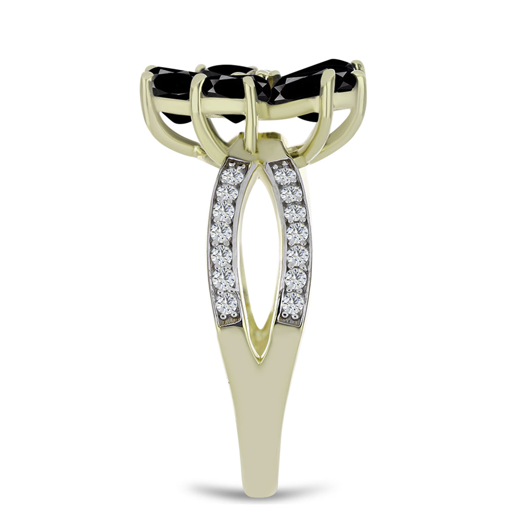 Inel din Argint 925 Placat cu Aur ( 3.28 grame ) cu Onix Negru Suwar și Topaz Alb 2.97 Carate