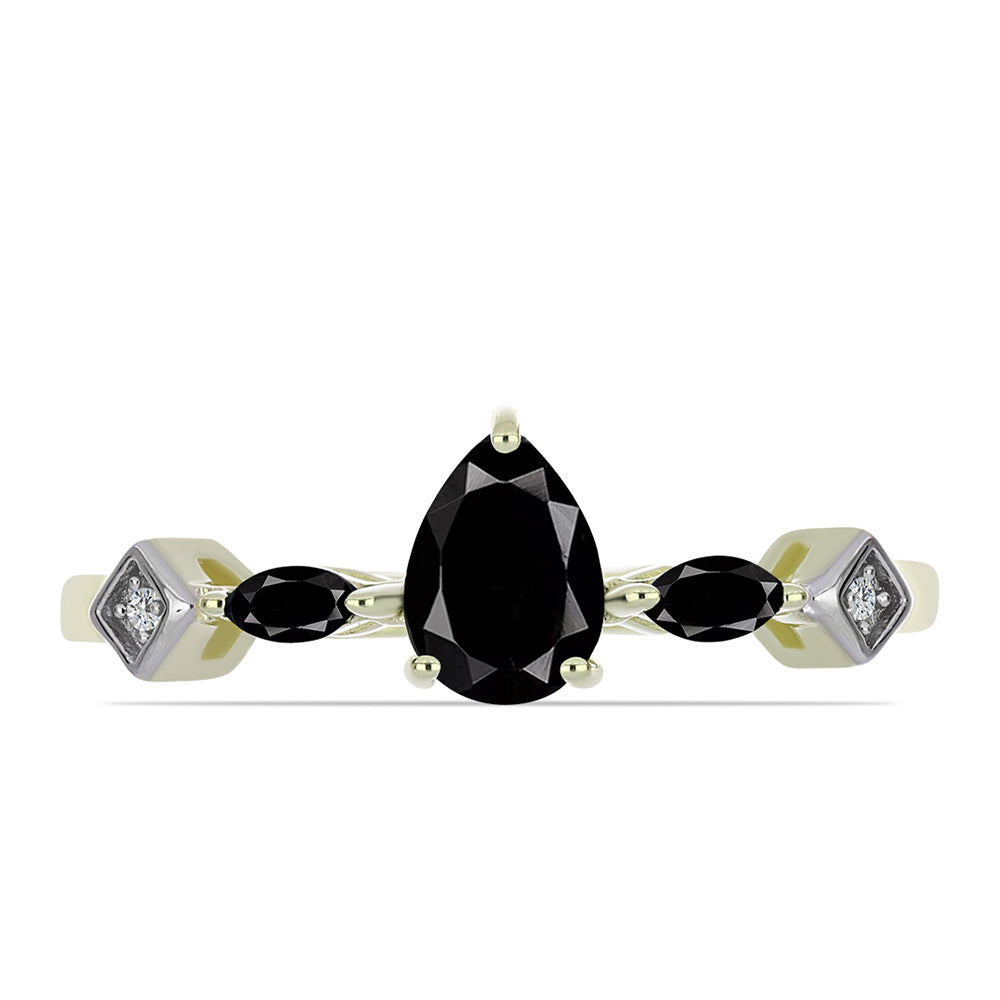 Inel din Argint 925 Placat cu Aur ( 2.15 grame ) cu Onix Negru Suwar și Topaz Alb 1.16 Carate