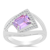 Inel din Argint 925 ( 4.5 grame ) cu Ametist Rose de France și Topaz Alb 2.25 Carate