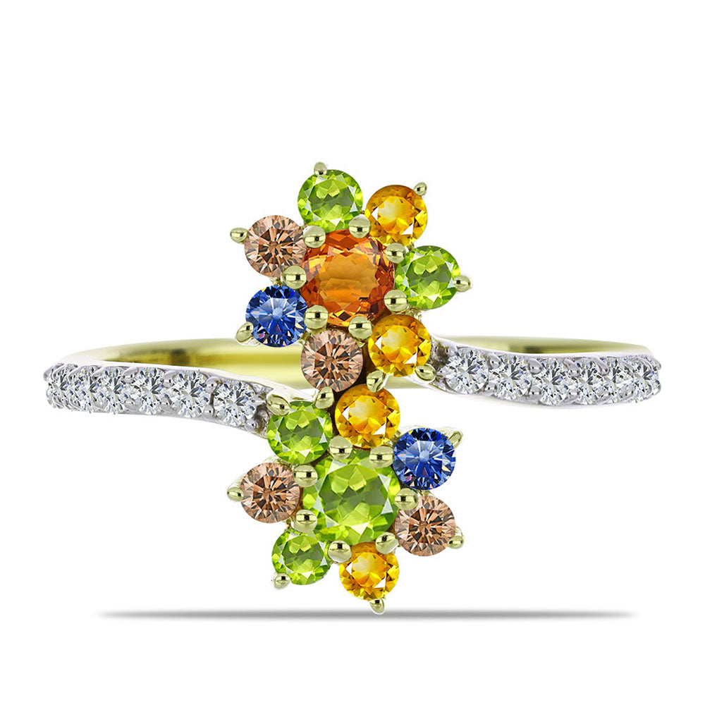 Inel din Argint 925 Placat cu Aur ( 2.48 grame ) cu Safir Rosebery Curcubeu și Topaz Alb 1.16 Carate