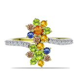 Inel din Argint 925 Placat cu Aur ( 2.48 grame ) cu Safir Rosebery Curcubeu și Topaz Alb 1.16 Carate