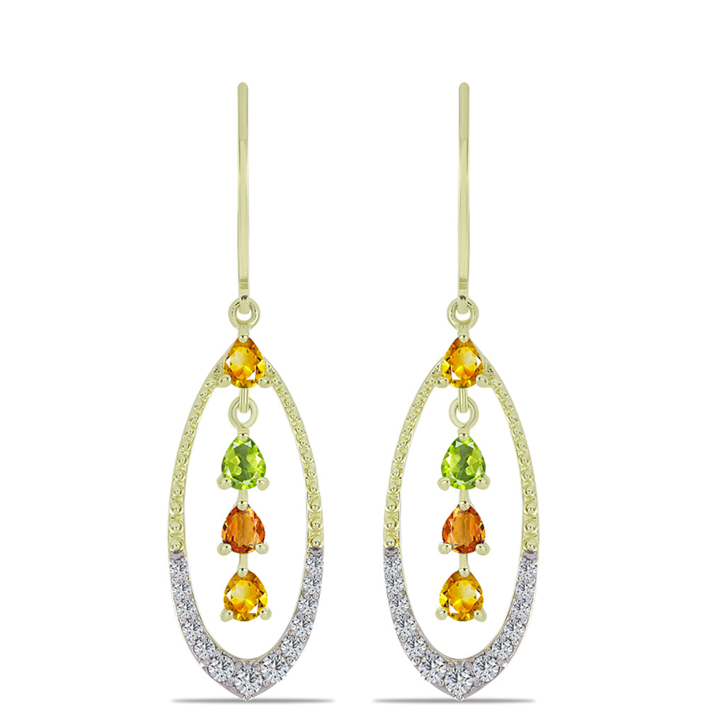 Cercei din Argint 925 Placat cu Aur ( 3.81 grame ) cu Safir Rosebery Curcubeu și Topaz Alb 2.13 Carate