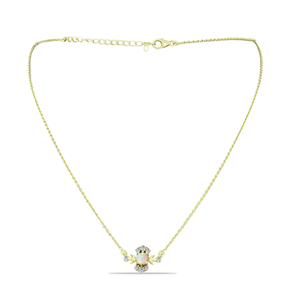 Colier din Argint 925 Placat cu Aur ( 3.59 grame ) cu Opal Etiopian Lega Dembi și Topaz Alb 0.52 Carate