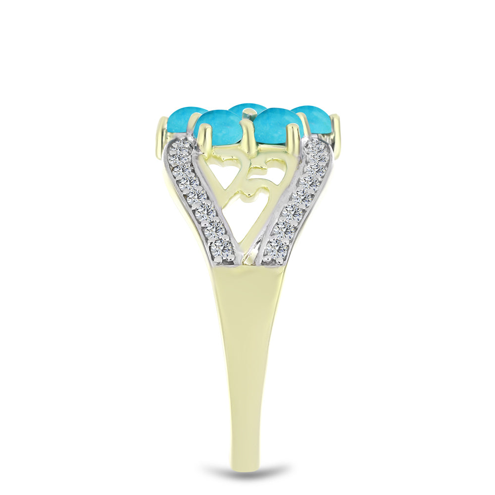 Inel din Argint 925 Placat cu Aur ( 4.12 grame ) cu Turcoaz ”Frumoasa Adormită” și Topaz Alb 1.64 Carate