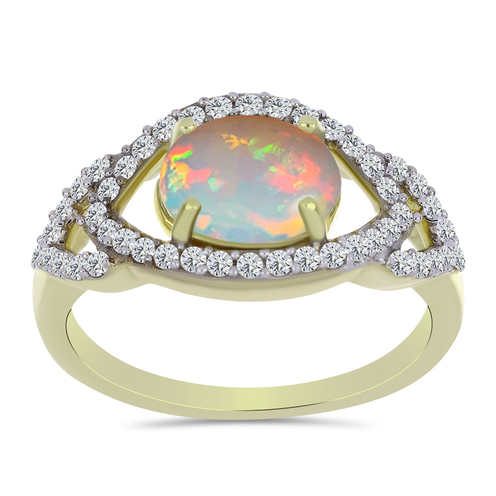 Inel din Argint 925 Placat cu Aur ( 2.93 grame ) cu Opal Etiopian Lega Dembi și Topaz Alb 1.69 Carate