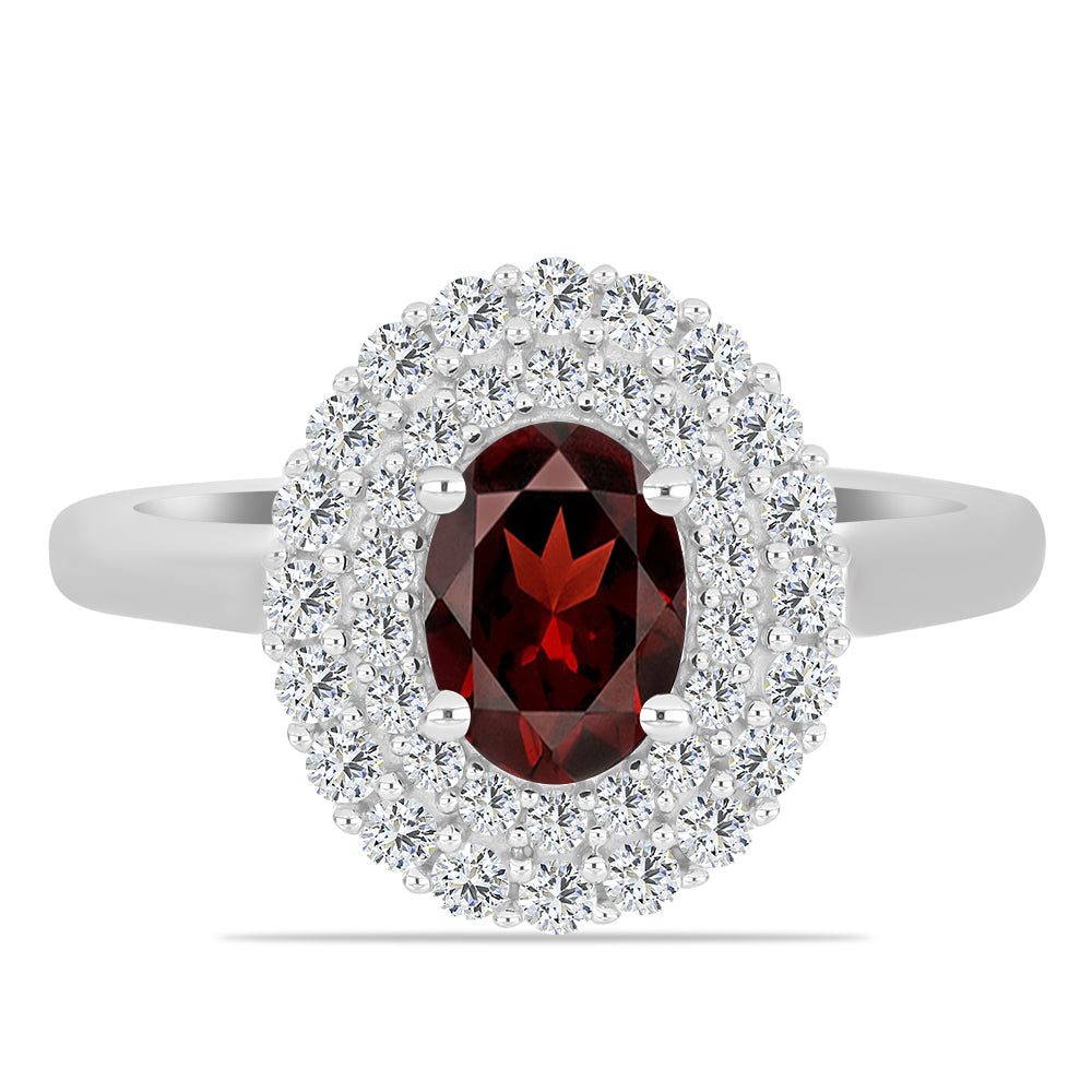 Inel din Argint 925 ( 2.98 grame ) cu Granat Barton și Topaz Alb 1.39 Carate