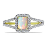 Inel din Argint 925 Placat cu Aur ( 2.83 grame ) cu Opal Etiopian Lega Dembi și Topaz Alb 1.18 Carate