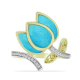 Inel din Argint 925 Placat cu Aur ( 4.31 grame ) cu Turcoaz ”Frumoasa Adormită” și Topaz Alb 2.64 Carate
