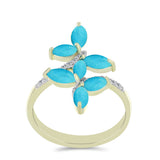 Inel din Argint 925 Placat cu Aur ( 2.68 grame ) cu Turcoaz ”Frumoasa Adormită” și Topaz Alb 1.4 Carate