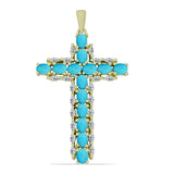 Cruce Pandantiv din Argint 925 Placat cu Aur ( 3.98 grame ) cu Turcoaz ”Frumoasa Adormită” și Zircon Alb 3.46 Carate