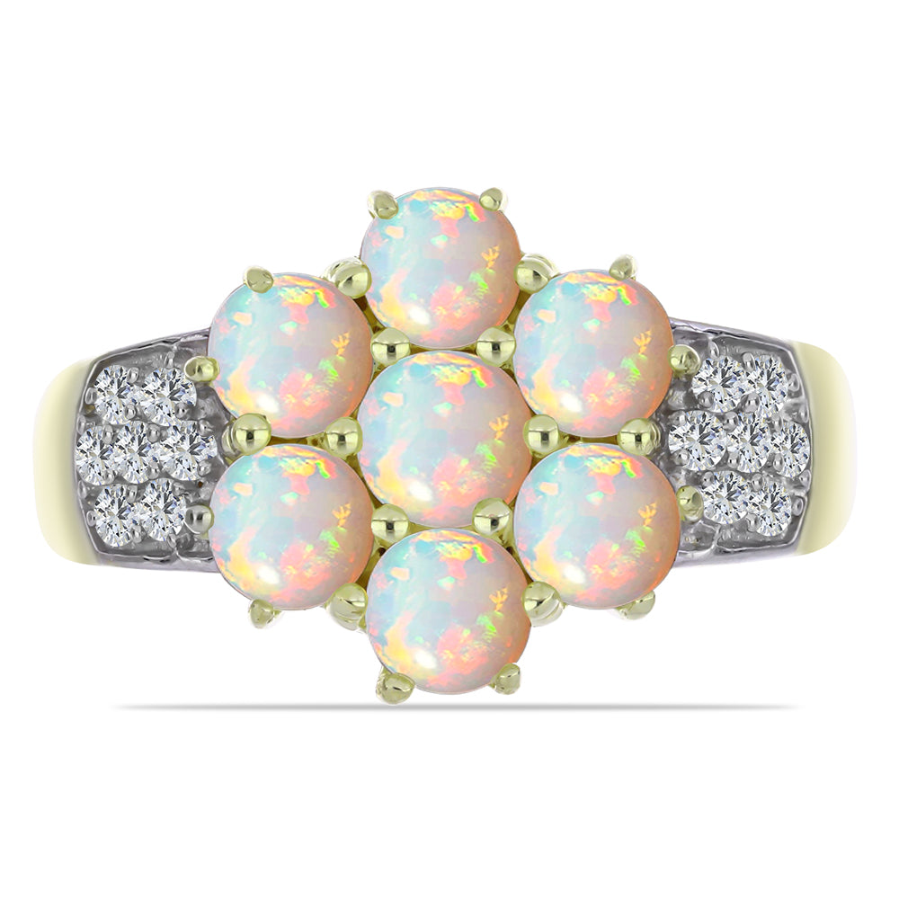Inel din Argint 925 Placat cu Aur ( 3.38 grame ) cu Opal Etiopian Lega Dembi și Topaz Alb 1.5 Carate