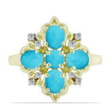 Inel din Argint 925 Placat cu Aur ( 3.57 grame ) cu Turcoaz ”Frumoasa Adormită” și Topaz Alb 1.66 Carate