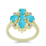Inel din Argint 925 Placat cu Aur ( 3.57 grame ) cu Turcoaz ”Frumoasa Adormită” și Topaz Alb 1.66 Carate