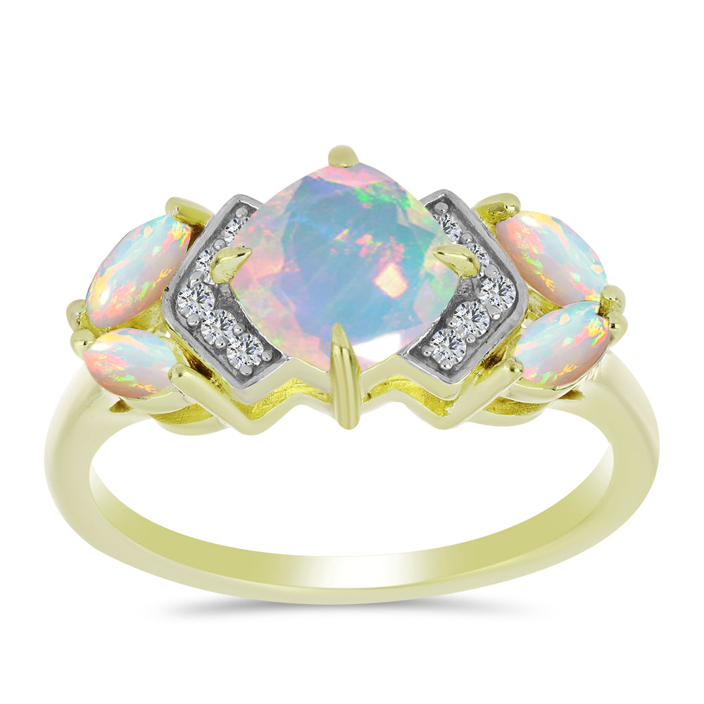 Inel din Argint 925 Placat cu Aur ( 2.92 grame ) cu Opal Etiopian Lega Dembi și Topaz Alb 1.29 Carate