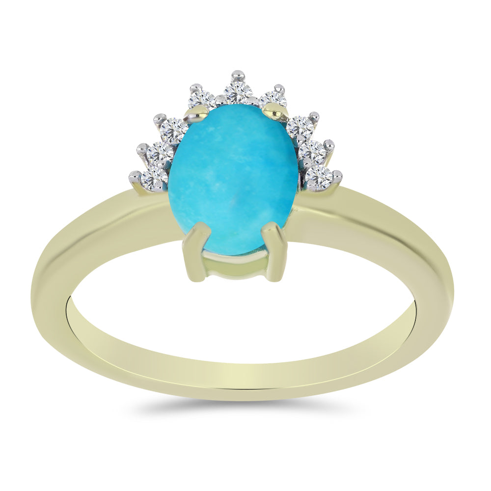 Inel din Argint 925 Placat cu Aur ( 2.28 grame ) cu Turcoaz ”Frumoasa Adormită” și Topaz Alb 0.98 Carate