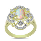 Inel din Argint 925 Placat cu Aur ( 4.34 grame ) cu Opal Etiopian Lega Dembi și Topaz Alb 1.44 Carate