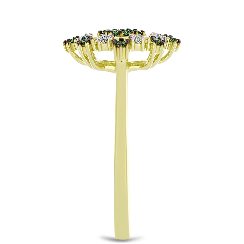 Inel din Argint 925 Placat cu Aur ( 2.27 grame ) cu Diamant Verde și Diamant Alb 0.26 Carate