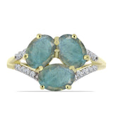 Inel din Argint 925 Placat cu Aur ( 2.36 grame ) cu Labradorit și Topaz Alb 2.7 Carate