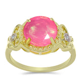 Inel din Argint 925 Placat cu Aur ( 3.46 grame ) cu Opal Etiopian Roz Lega Dembi și Topaz Alb 2.04 Carate