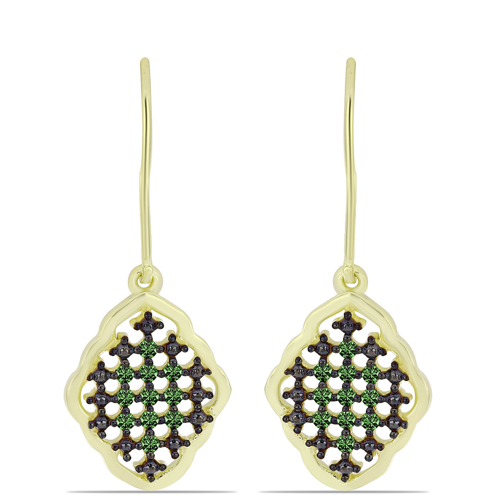 Cercei din Argint 925 Placat cu Aur ( 3.33 grame ) cu Diamant Verde 0.26 Carate