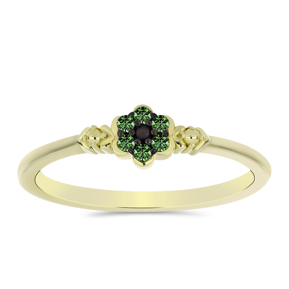 Inel din Argint 925 Placat cu Aur ( 1.66 grame ) cu Diamant Verde 0.07 Carate