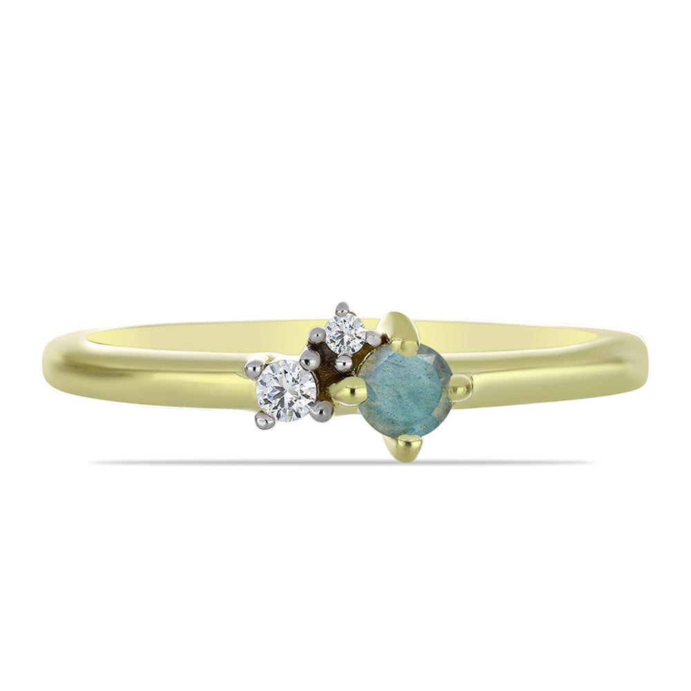 Inel din Argint 925 Placat cu Aur ( 1.52 grame ) cu Labradorit și Topaz Alb 0.17 Carate