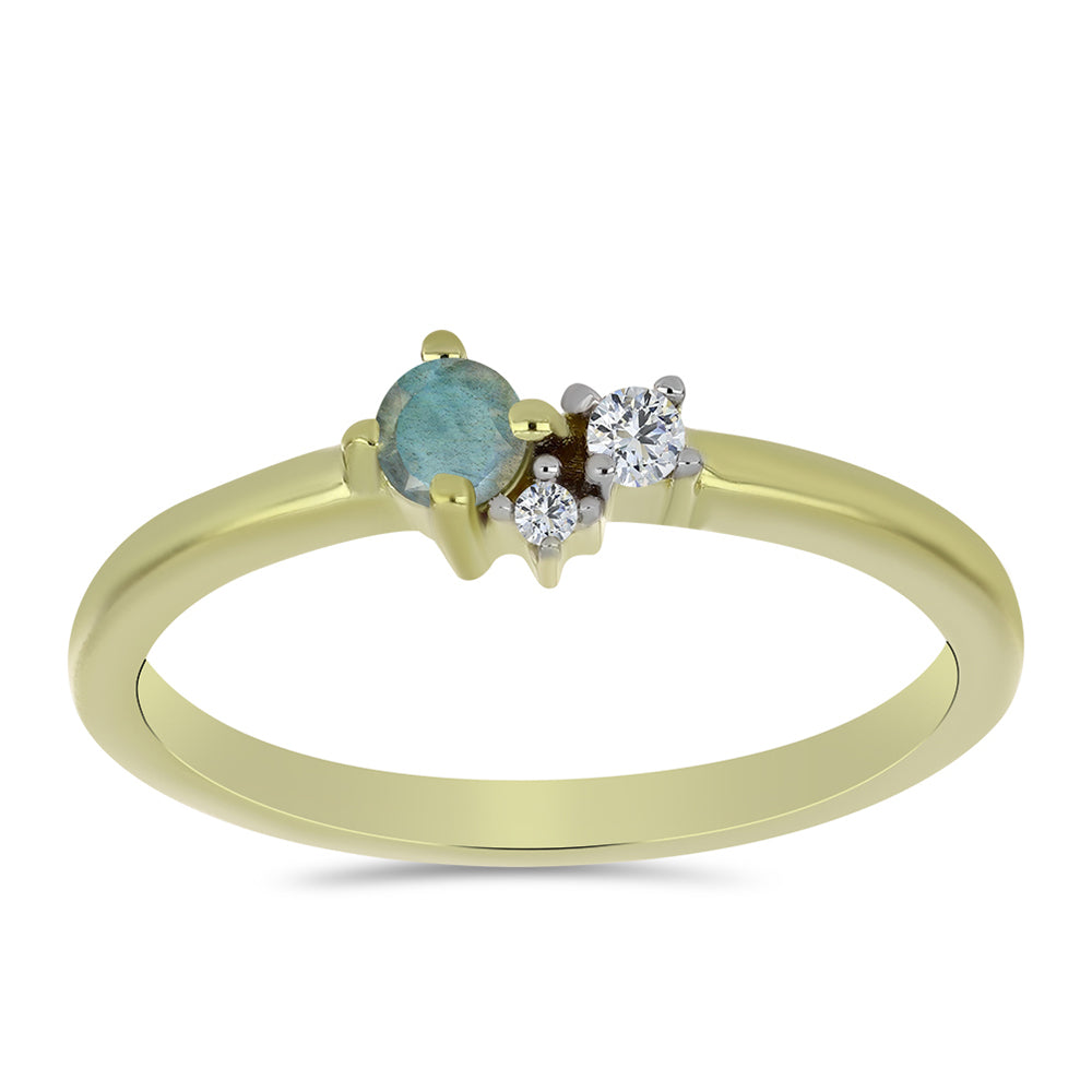 Inel din Argint 925 Placat cu Aur ( 1.52 grame ) cu Labradorit și Topaz Alb 0.17 Carate