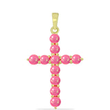 Cruce Pandantiv din Argint 925 Placat cu Aur ( 1.6 grame ) cu Opal Etiopian Roz Lega Dembi 0.77 Carate