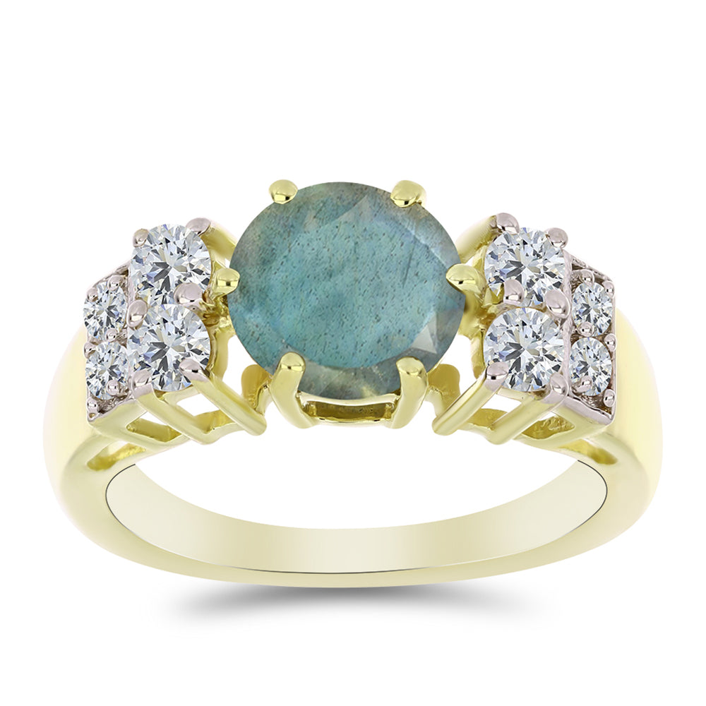 Inel din Argint 925 Placat cu Aur ( 3.57 grame ) cu Labradorit și Topaz Alb 2.51 Carate