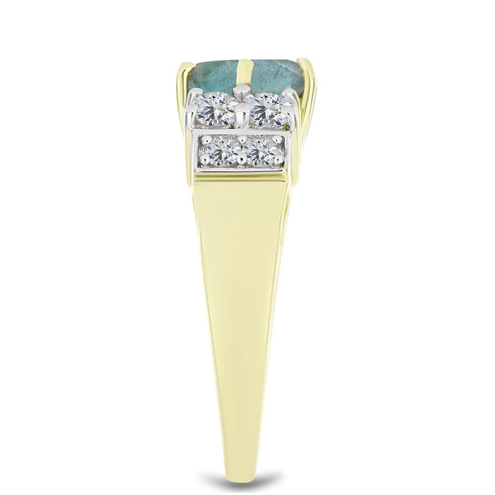Inel din Argint 925 Placat cu Aur ( 3.57 grame ) cu Labradorit și Topaz Alb 2.51 Carate