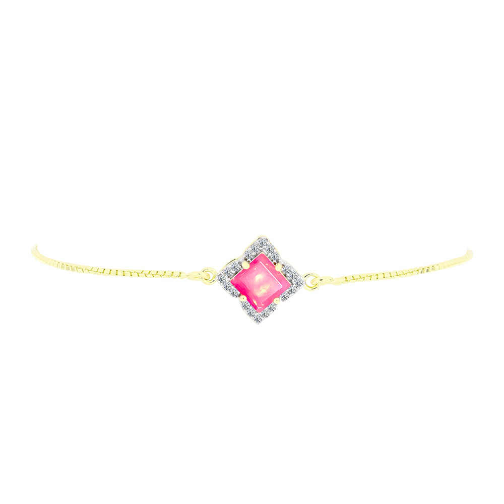 Brățară din Argint 925 Placat cu Aur ( 3 grame ) cu Opal Etiopian Roz Lega Dembi și Topaz Alb 0.75 Carate