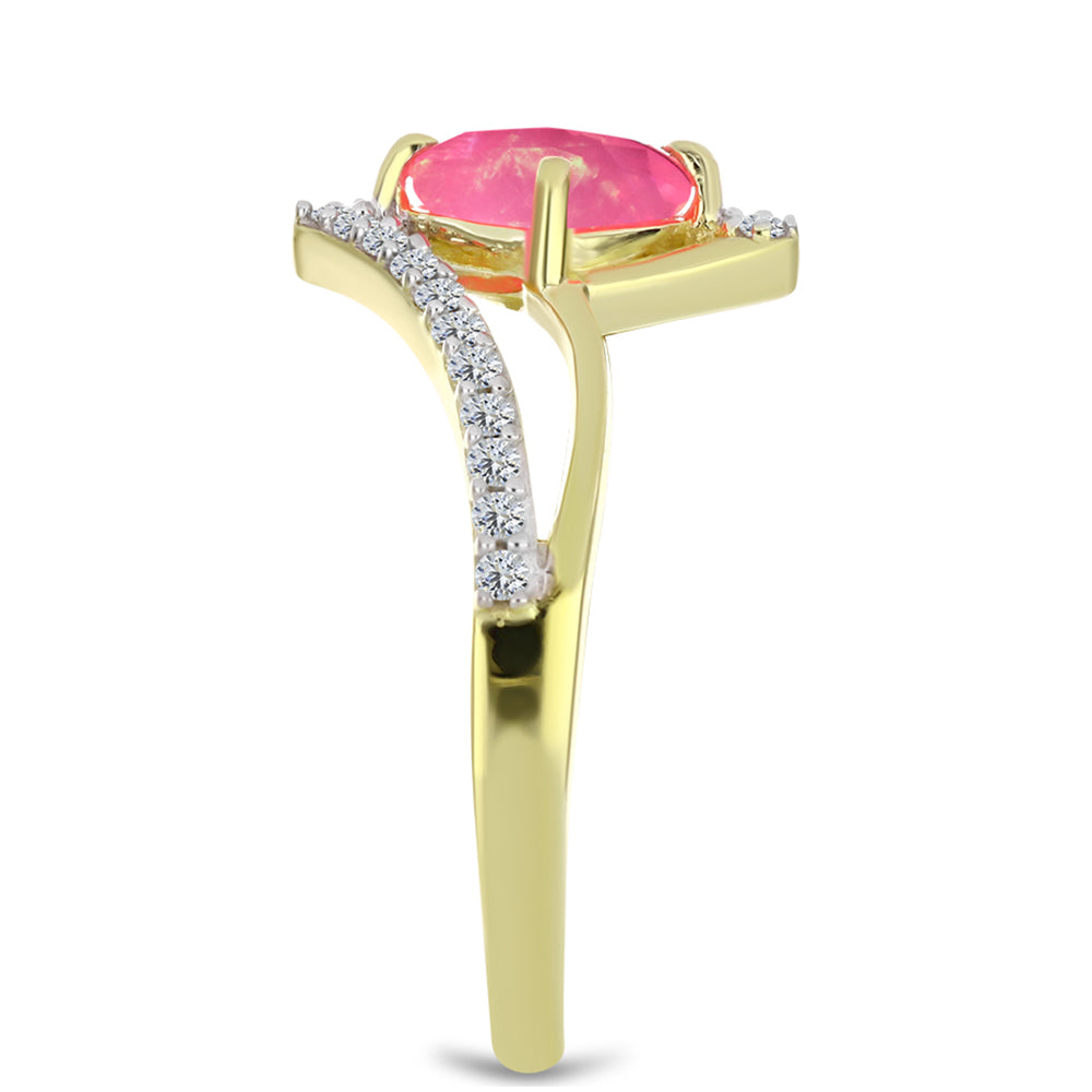 Inel din Argint 925 Placat cu Aur ( 2.04 grame ) cu Opal Etiopian Roz Lega Dembi și Topaz Alb 0.69 Carate