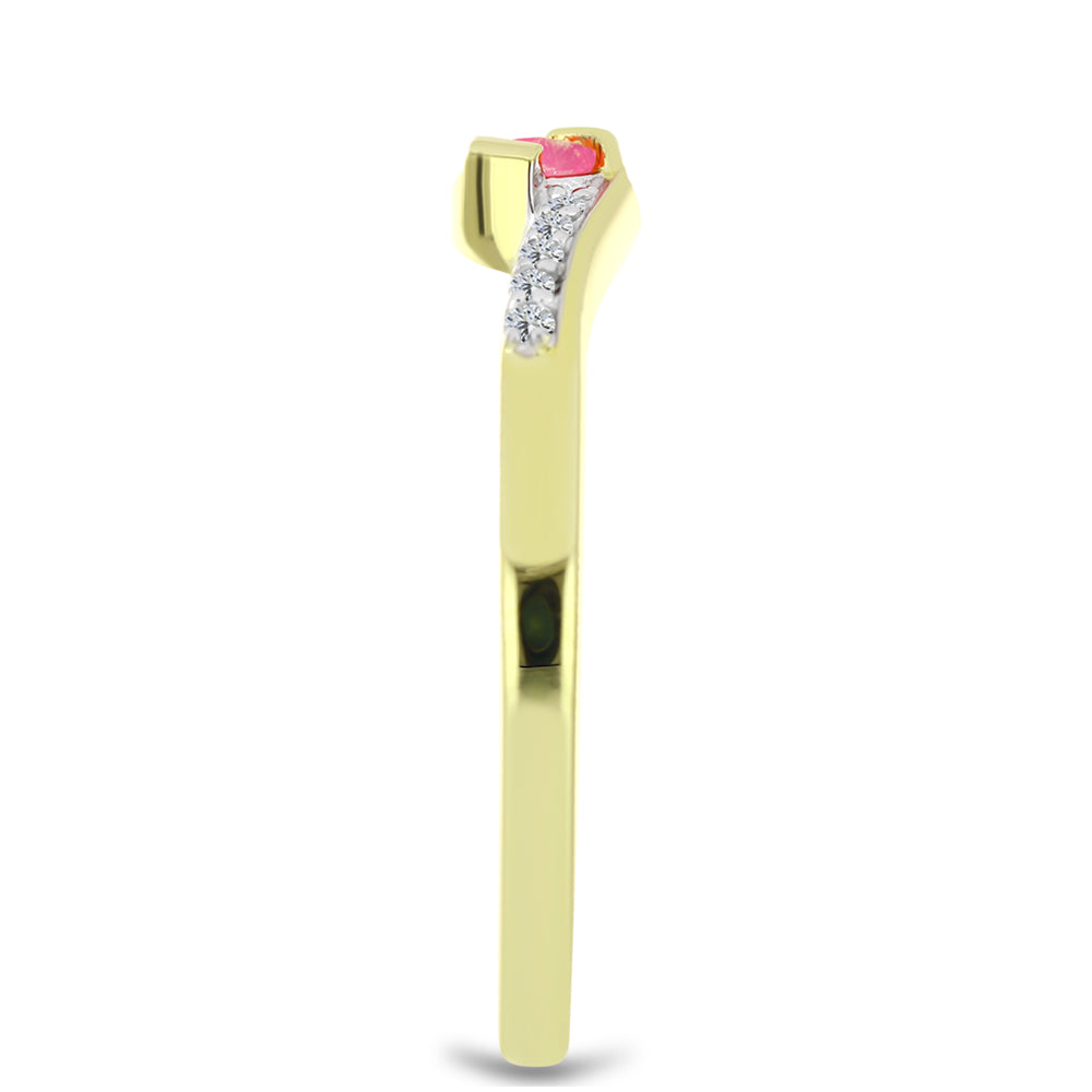 Inel din Argint 925 Placat cu Aur ( 2.06 grame ) cu Opal Etiopian Roz Lega Dembi și Topaz Alb 0.13 Carate
