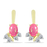 Cercei din Argint 925 Placat cu Aur ( 2.19 grame ) cu Opal Etiopian Roz Lega Dembi și Topaz Alb 0.86 Carate