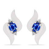 Cercei din Argint 925 ( 1.62 grame ) cu Safir Albastru Australian și Topaz Alb 0.54 Carate