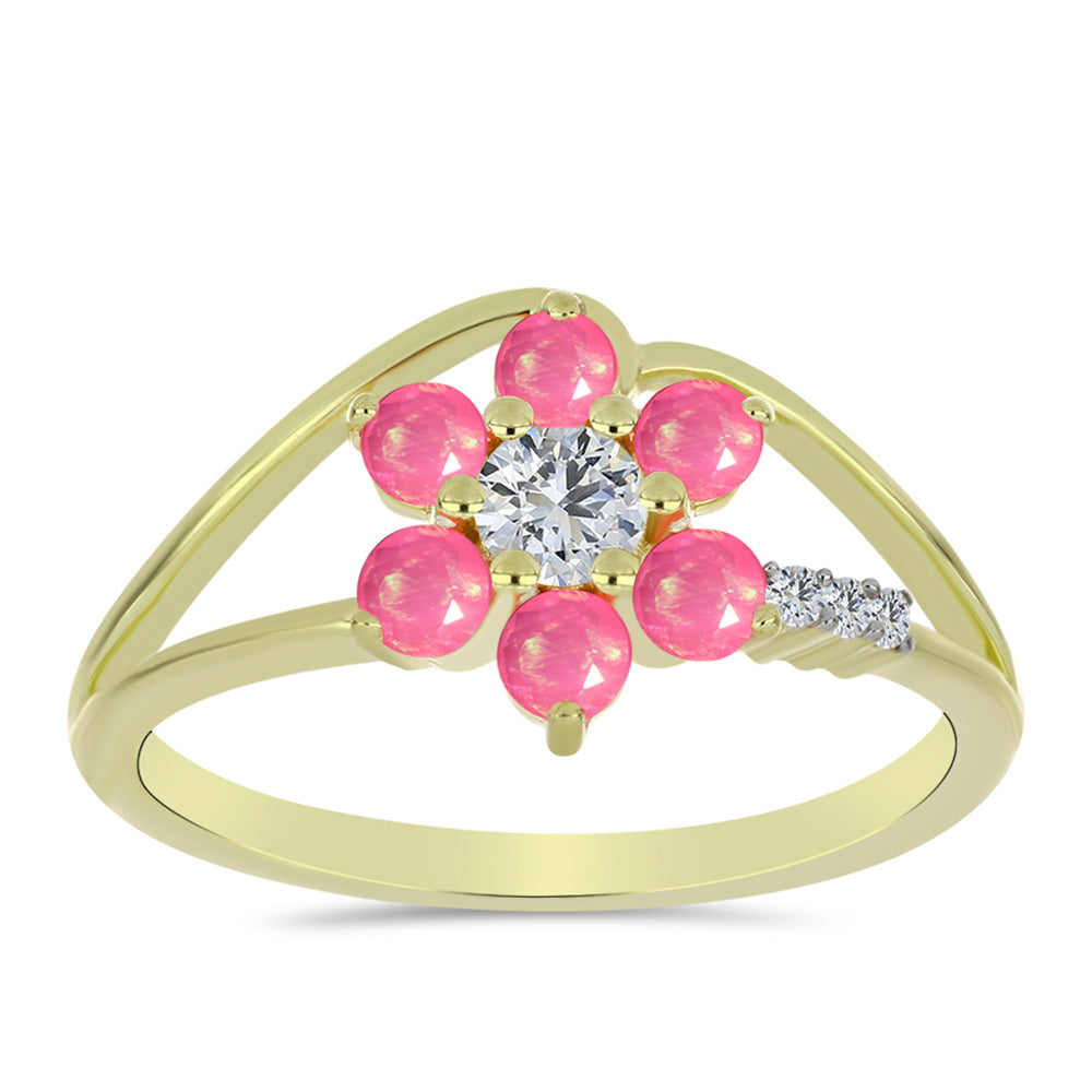 Inel din Argint 925 Placat cu Aur ( 2.48 grame ) cu Opal Etiopian Roz Lega Dembi și Topaz Alb 0.66 Carate