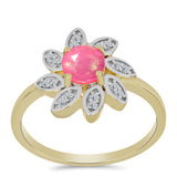 Inel din Argint 925 Placat cu Aur ( 3.19 grame ) cu Opal Etiopian Roz Lega Dembi și Topaz Alb 0.62 Carate