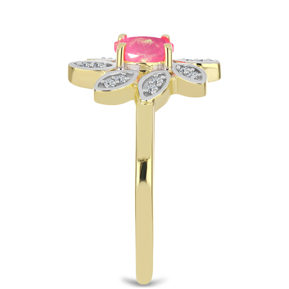 Inel din Argint 925 Placat cu Aur ( 3.19 grame ) cu Opal Etiopian Roz Lega Dembi și Topaz Alb 0.62 Carate