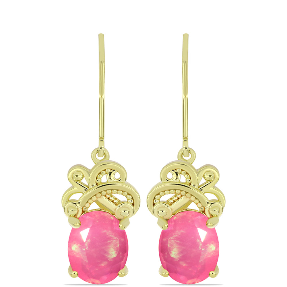 Cercei din Argint 925 Placat cu Aur ( 3.39 grame ) cu Opal Etiopian Roz Lega Dembi 2.92 Carate
