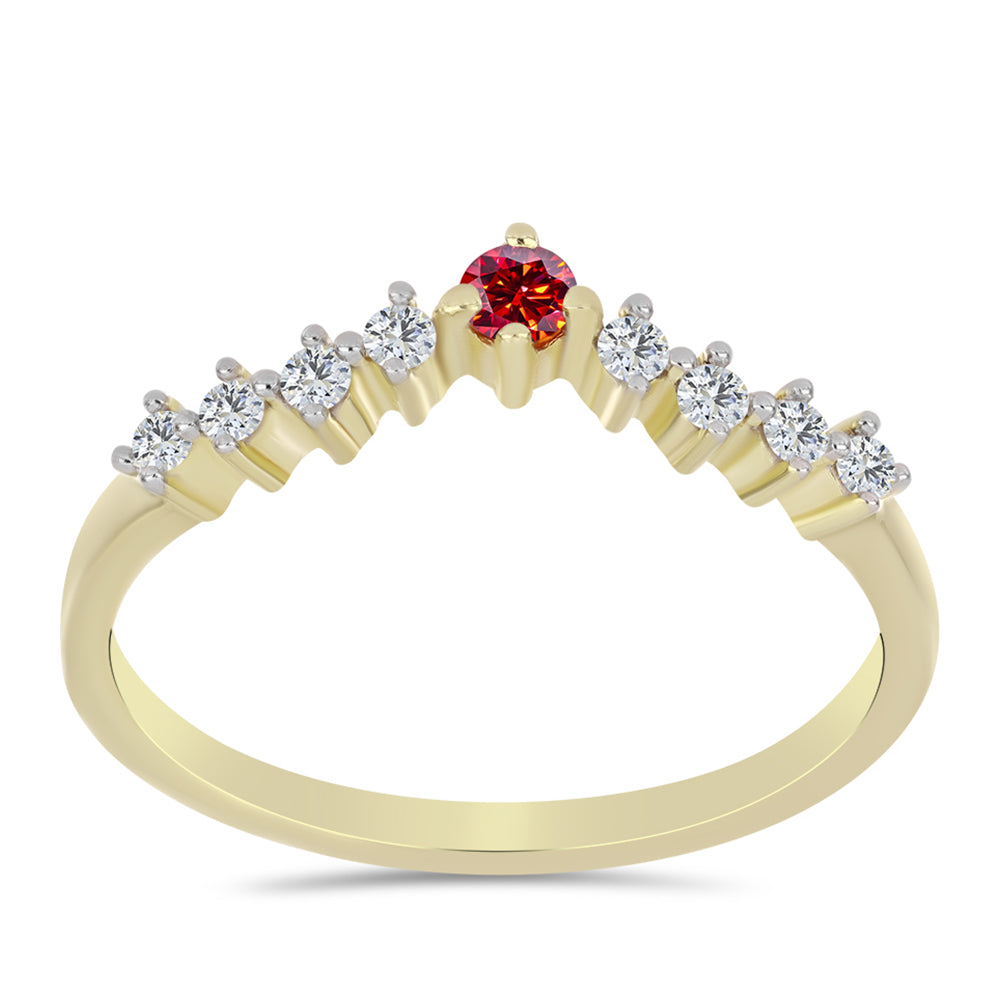 Inel din Argint 925 Placat cu Aur ( 1.7 grame ) cu Moissanite Roșu Majestic și Topaz Alb 0.35 Carate