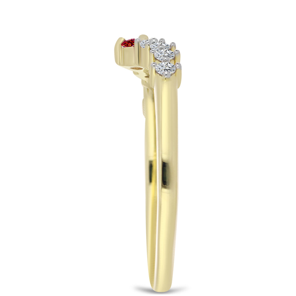 Inel din Argint 925 Placat cu Aur ( 1.7 grame ) cu Moissanite Roșu Majestic și Topaz Alb 0.35 Carate