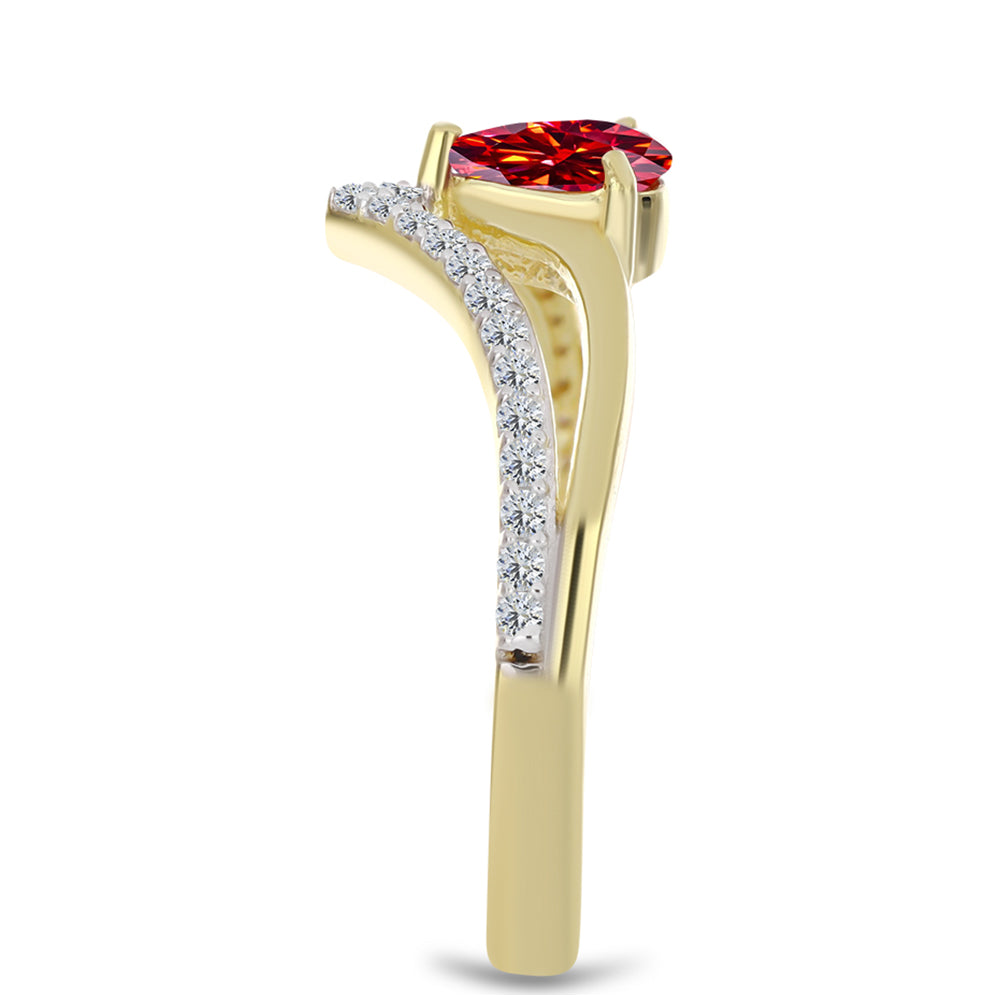 Inel din Argint 925 Placat cu Aur ( 2.74 grame ) cu Moissanite Roșu Majestic și Topaz Alb 0.62 Carate