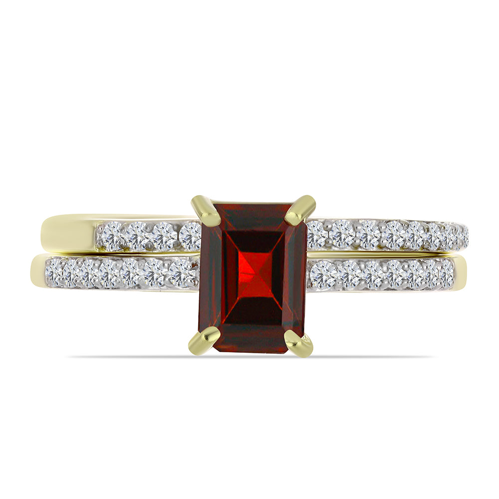 Set din Argint 925 Placat cu Aur ( 3.1 grame ) cu Moissanite Roșu Majestic și Topaz Alb 1.35 Carate ( Inel )