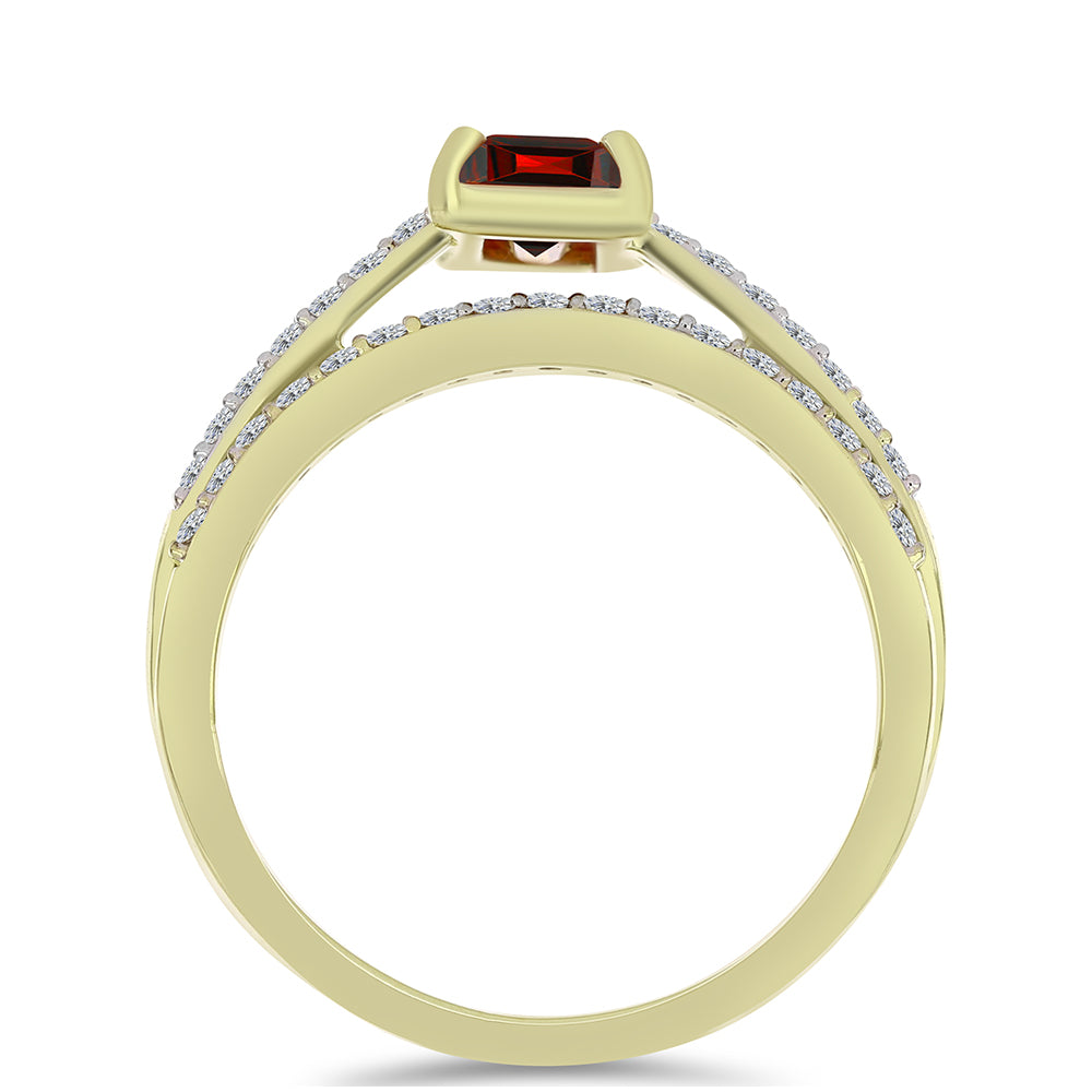 Set din Argint 925 Placat cu Aur ( 3.1 grame ) cu Moissanite Roșu Majestic și Topaz Alb 1.35 Carate ( Inel )