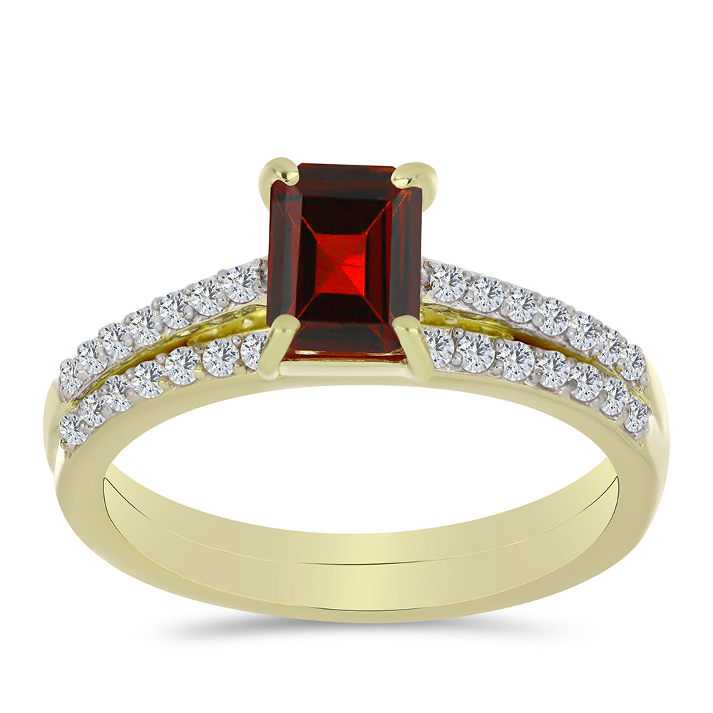 Set din Argint 925 Placat cu Aur ( 3.1 grame ) cu Moissanite Roșu Majestic și Topaz Alb 1.35 Carate ( Inel )