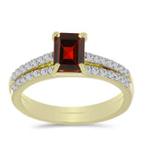 Set din Argint 925 Placat cu Aur ( 3.1 grame ) cu Moissanite Roșu Majestic și Topaz Alb 1.35 Carate ( Inel )