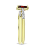Set din Argint 925 Placat cu Aur ( 3.1 grame ) cu Moissanite Roșu Majestic și Topaz Alb 1.35 Carate ( Inel )