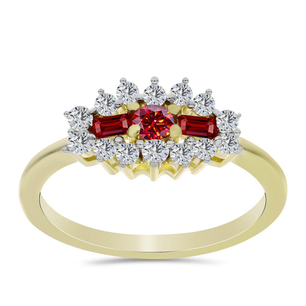 Inel din Argint 925 Placat cu Aur ( 2.17 grame ) cu Moissanite Roșu Majestic și Topaz Alb 0.65 Carate