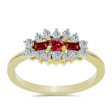 Inel din Argint 925 Placat cu Aur ( 2.17 grame ) cu Moissanite Roșu Majestic și Topaz Alb 0.65 Carate