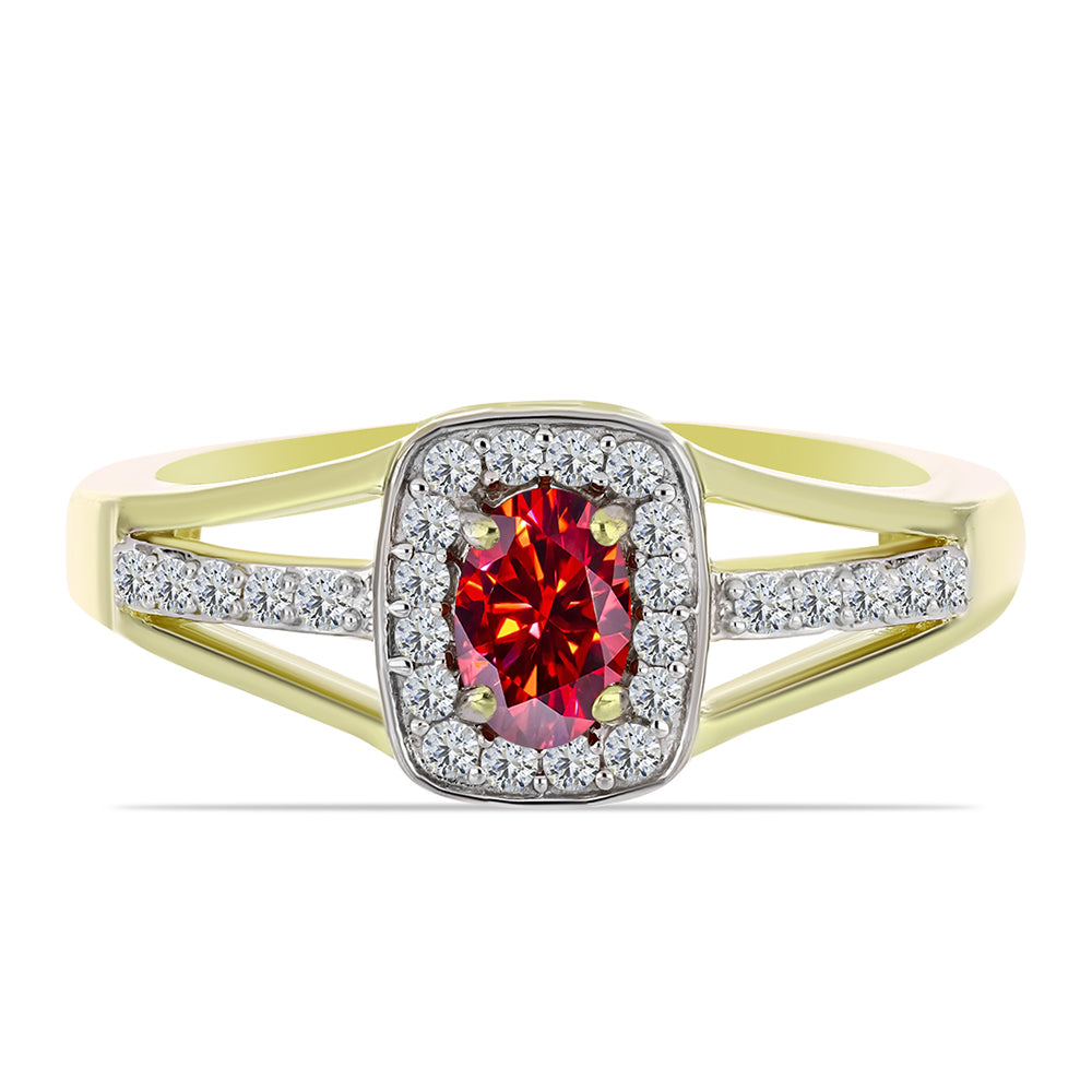 Inel din Argint 925 Placat cu Aur ( 3.41 grame ) cu Moissanite Roșu Majestic și Topaz Alb 0.74 Carate